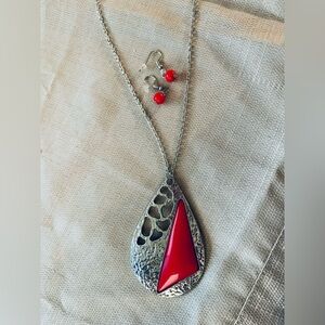 Long silver and red necklace NWOT